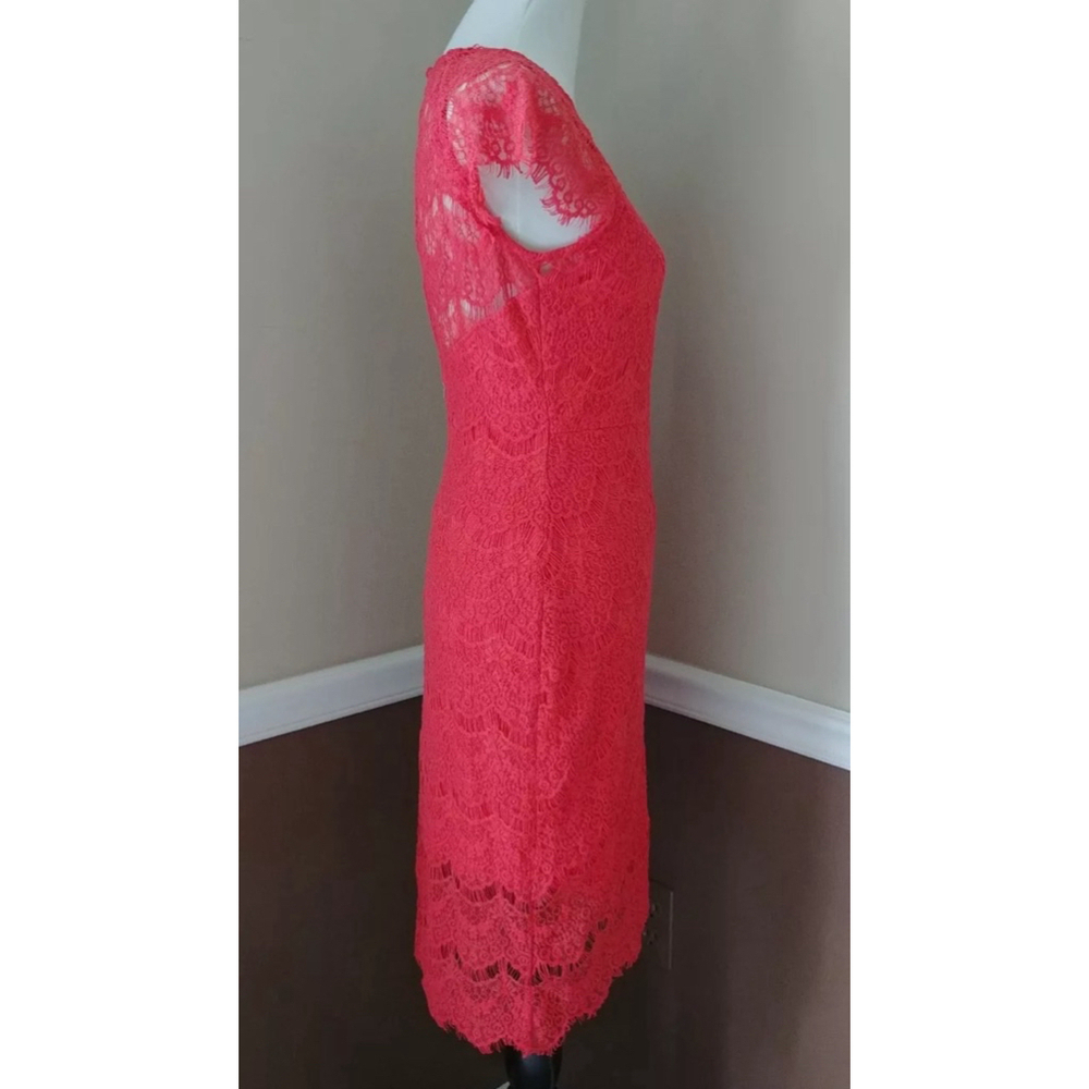 Lace Open Back Cocktail Dress Red-Orange Asymmetric Hem by Soiéblu Modcloth - Picture 6 of 9